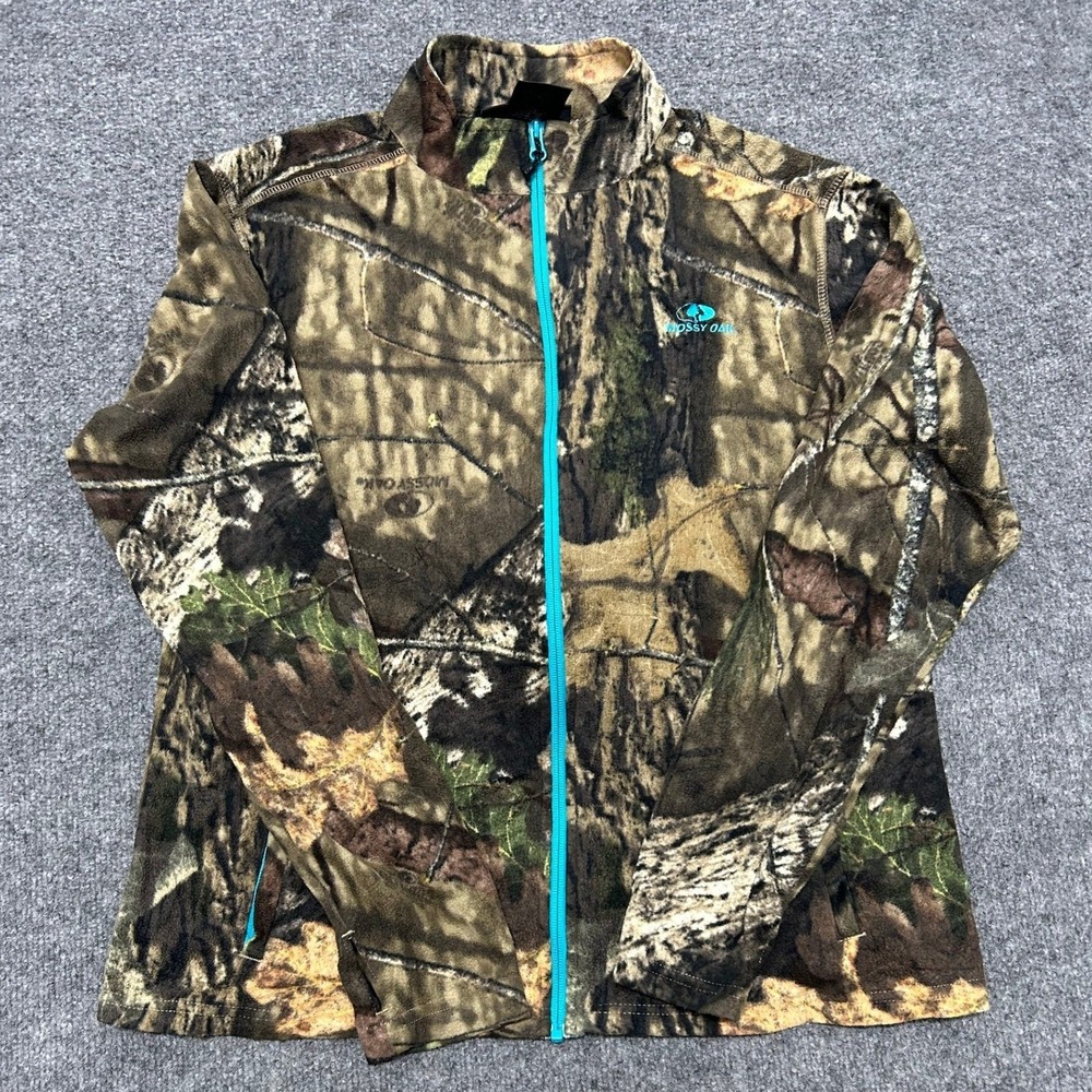 Mossy Oak Jacket Womens Size XL Camo Fleece Full Zip Teal Trim Outdoor Hunting